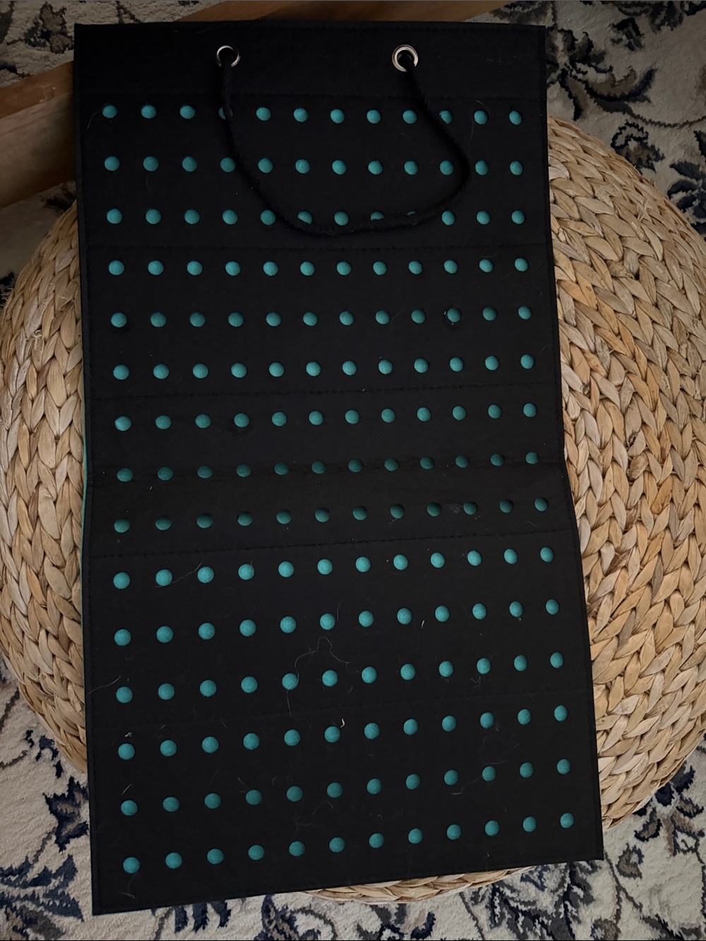 Sunglass/Eyeglass Organizer Black with Teal Dot Accents